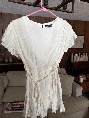 Forever 21 White Ruffle Tie-Waist Mini Dress